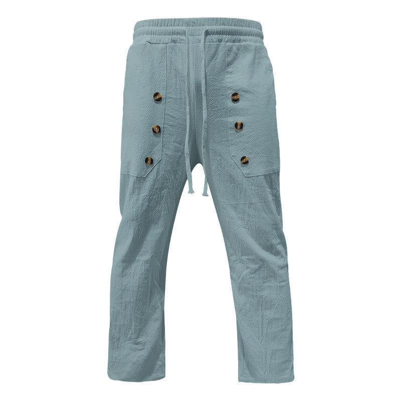 Pantalones casuales de algodón con botones y bolsillos para hombre , de Buddha Stones - image 22
