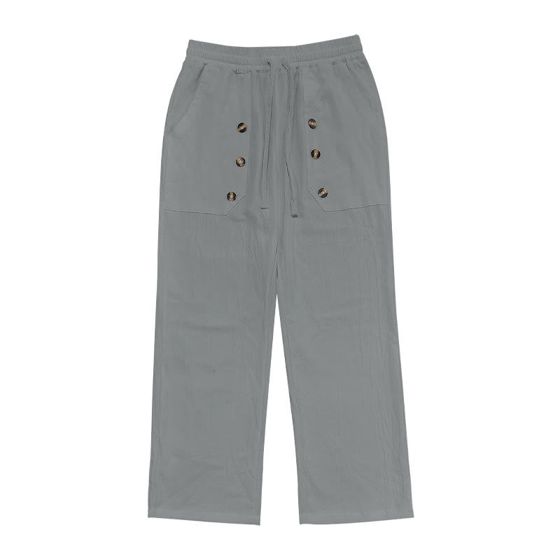 Pantalones casuales de algodón con botones y bolsillos para hombre , de Buddha Stones - image 26