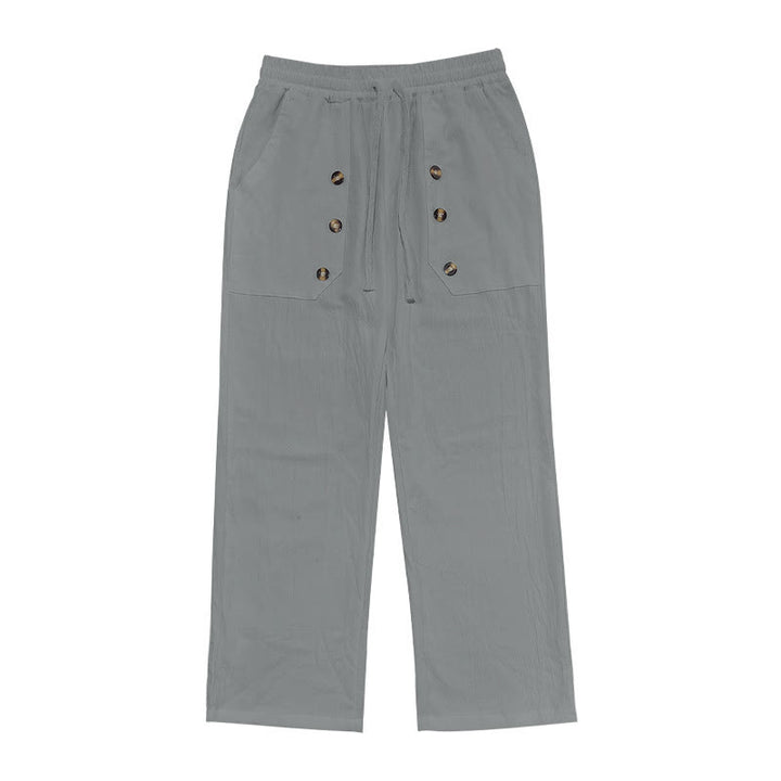 Pantalones casuales de algodón con botones y bolsillos para hombre , de Buddha Stones - image 26