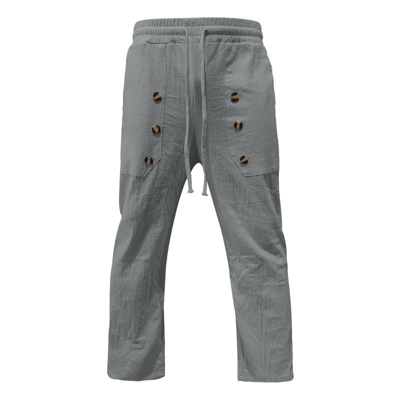 Pantalones casuales de algodón con botones y bolsillos para hombre , de Buddha Stones - image 31