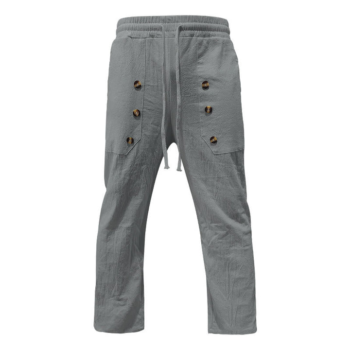 Pantalones casuales de algodón con botones y bolsillos para hombre , de Buddha Stones - image 31
