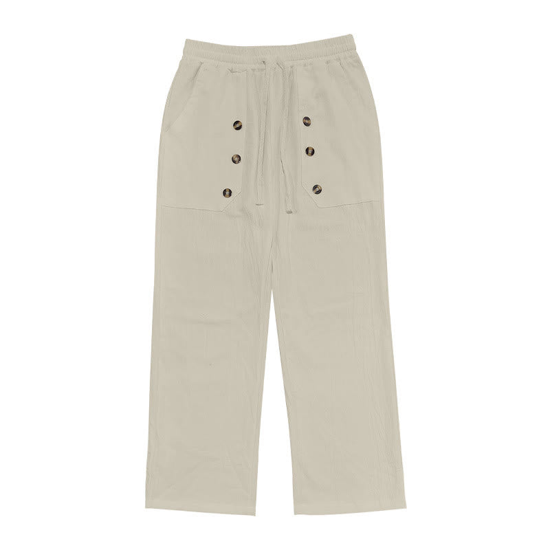 Pantalones casuales de algodón con botones y bolsillos para hombre , de Buddha Stones - image 34