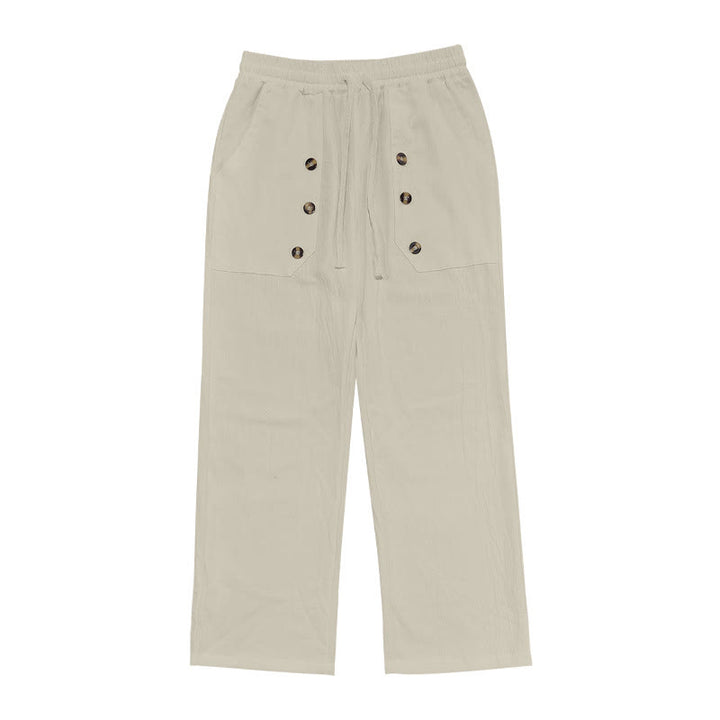 Pantalones casuales de algodón con botones y bolsillos para hombre , de Buddha Stones - image 34