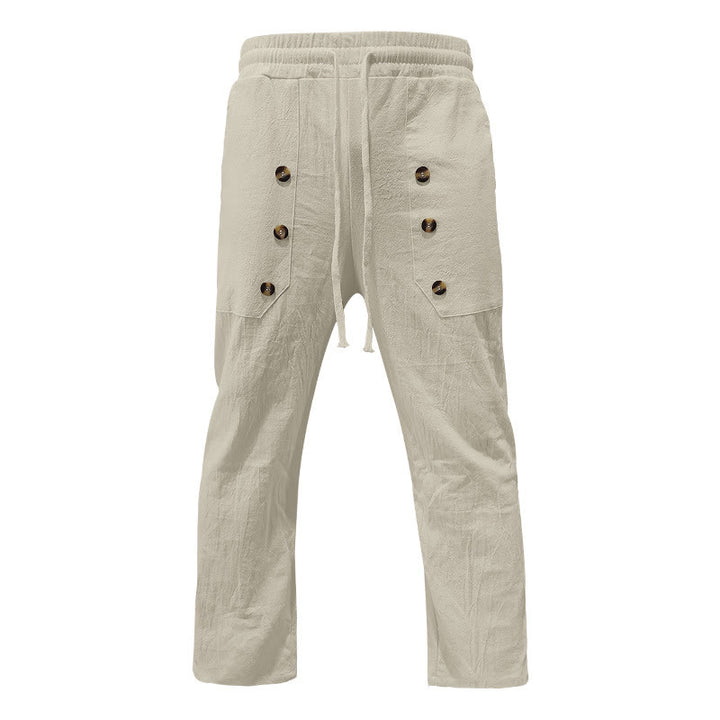 Pantalones casuales de algodón con botones y bolsillos para hombre , de Buddha Stones - Beige - US/UK/AU46, UE56 (3XL) - image 18
