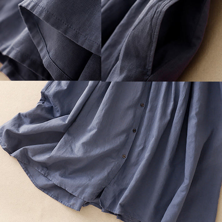 Vestido midi de lino y algodón de manga corta con bolsillos y diseño de botones de colores puros de Buddha Stones Commute - image 7