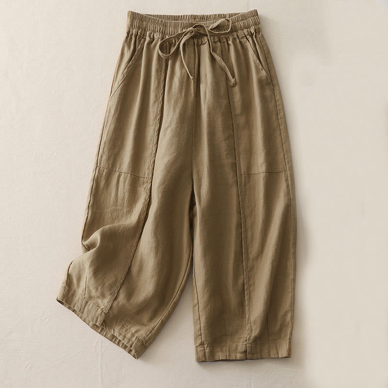 Pantalones casuales de pierna ancha con bolsillos y diseño de Buddha Stones, de poliéster, lisos, de retazos, para mujer, de largo 7-8 - Broncearse - US8-10，UK/AU12-14，EU40-42 (2XL) - image 0