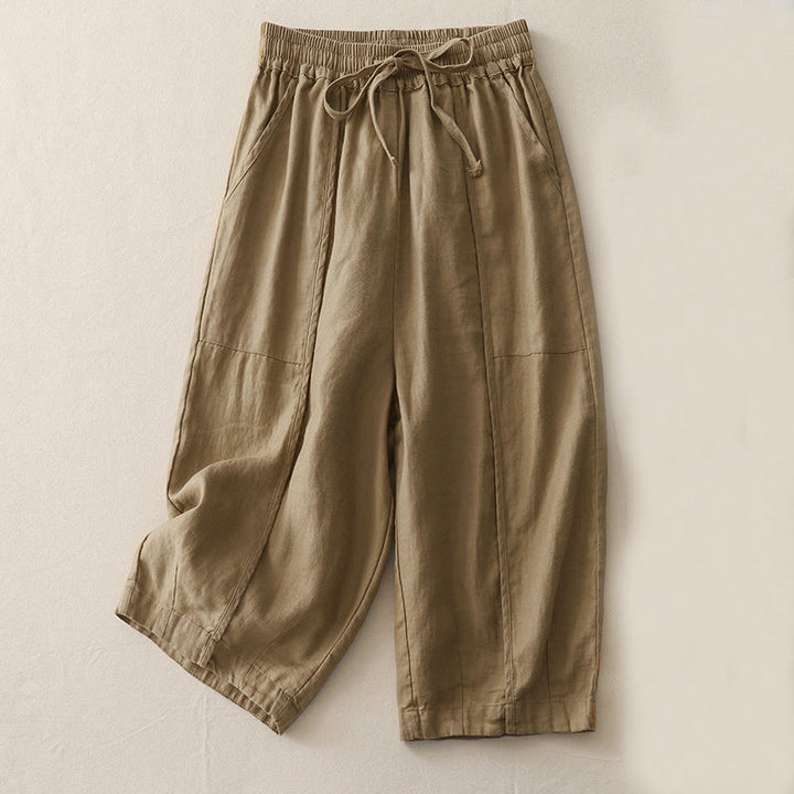 Pantalones casuales de pierna ancha con bolsillos y diseño de Buddha Stones, de poliéster, lisos, de retazos, para mujer, de largo 7-8 - Broncearse - US8-10，UK/AU12-14，EU40-42 (2XL) - image 0