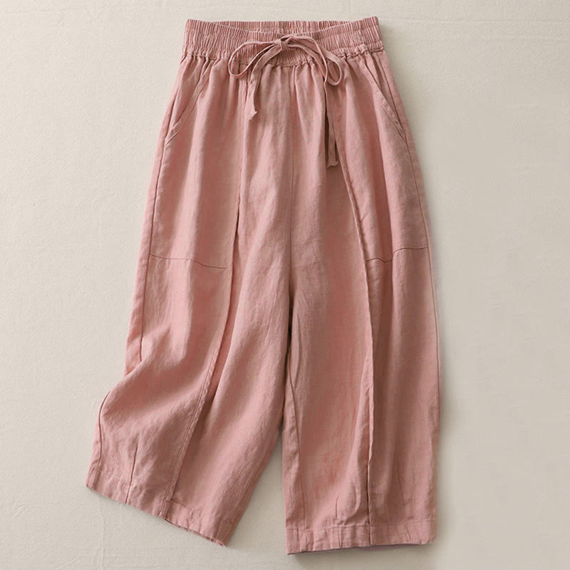 Pantalones casuales de pierna ancha con bolsillos y diseño de Buddha Stones, de poliéster, lisos, de retazos, para mujer, de largo 7-8 - Rosa - US8-10，UK/AU12-14，EU40-42 (2XL) - image 4