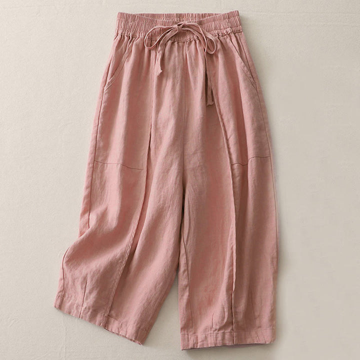 Pantalones casuales de pierna ancha con bolsillos y diseño de Buddha Stones, de poliéster, lisos, de retazos, para mujer, de largo 7-8 - Rosa - US8-10，UK/AU12-14，EU40-42 (2XL) - image 4