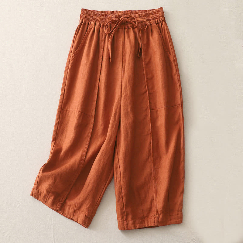 Pantalones casuales de pierna ancha con bolsillos y diseño de Buddha Stones, de poliéster, lisos, de retazos, para mujer, de largo 7-8 - Ladrillo refractario - US8-10，UK/AU12-14，EU40-42 (2XL) - image 12