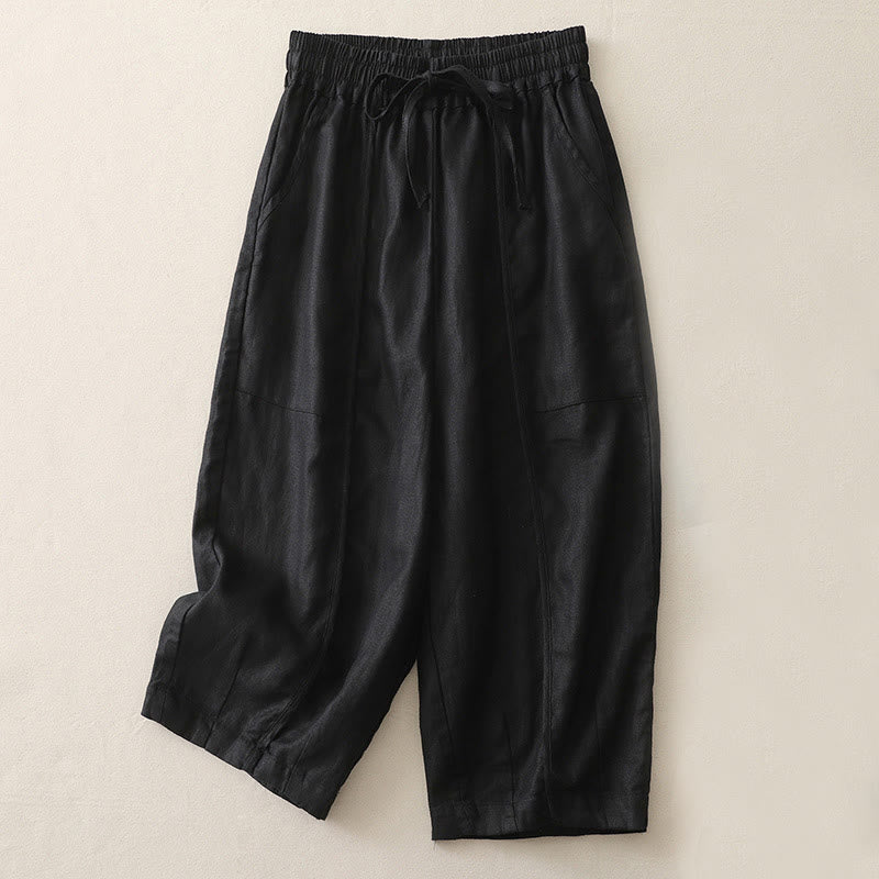 Pantalones casuales de pierna ancha con bolsillos y diseño de Buddha Stones, de poliéster, lisos, de retazos, para mujer, de largo 7-8 - Negro - US8-10，UK/AU12-14，EU40-42 (2XL) - image 19