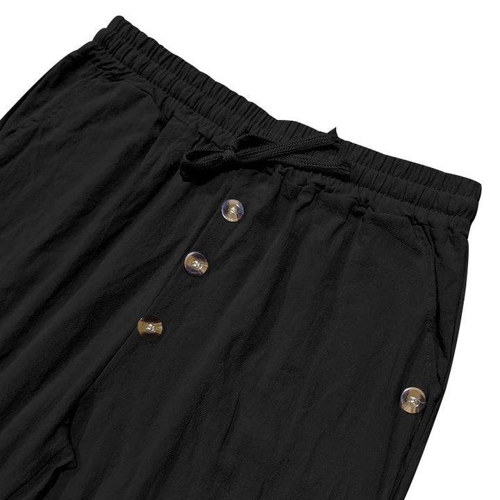 Pantalones de algodón para hombre con bolsillos y botones de color liso con cordón ajustable y Buddha Stones - image 12