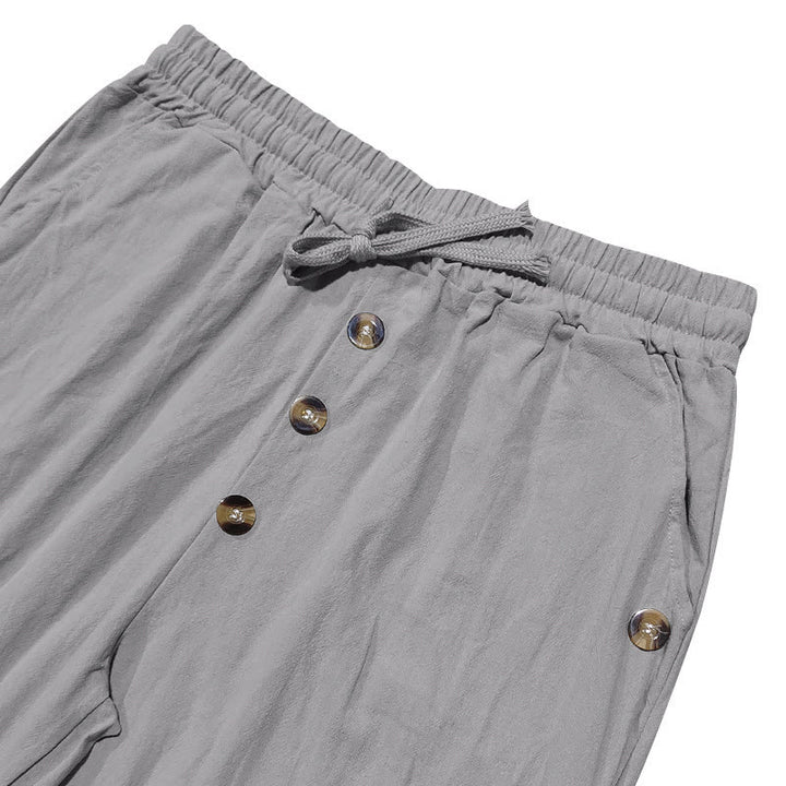 Pantalones de algodón para hombre con bolsillos y botones de color liso con cordón ajustable y Buddha Stones - image 15