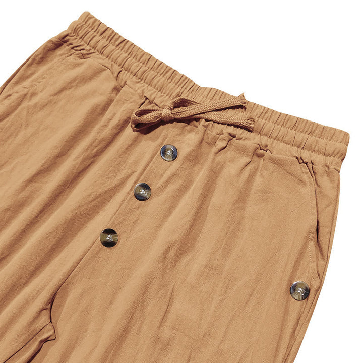 Pantalones de algodón para hombre con bolsillos y botones de color liso con cordón ajustable y Buddha Stones - image 31