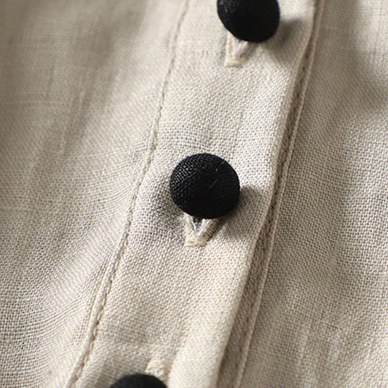 Abrigo de lino y algodón de manga larga con bolsillos y diseño de botones de Buddha Stones para mujer - image 7