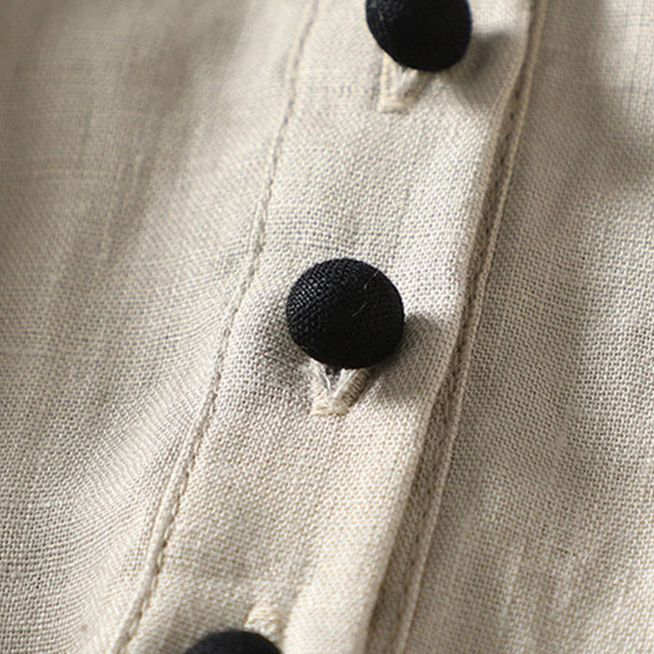 Abrigo de lino y algodón de manga larga con bolsillos y diseño de botones de Buddha Stones para mujer - image 7