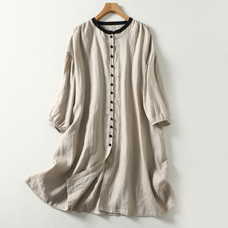 Abrigo de lino y algodón de manga larga con bolsillos y diseño de botones de Buddha Stones para mujer - Lino - US14，UK/AU18，EU46 (2XL) - image 1