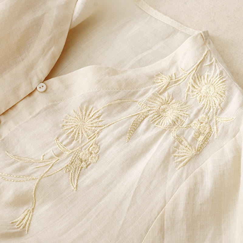 Camisa de algodón de manga tres cuartos para mujer con diseño de botones delanteros bordados con Buddha Stones  - image 13