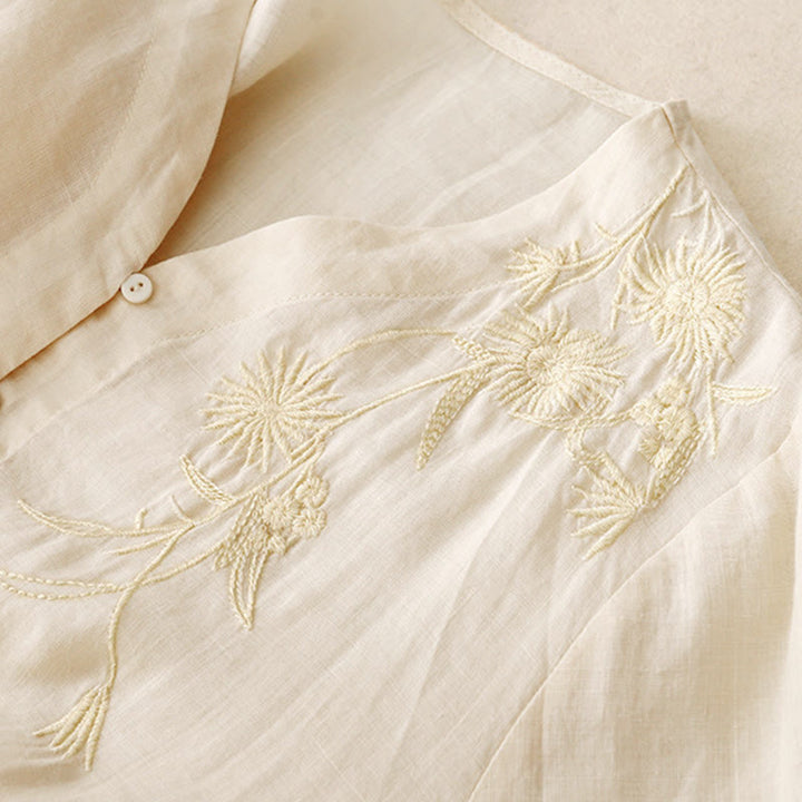 Camisa de algodón de manga tres cuartos para mujer con diseño de botones delanteros bordados con Buddha Stones  - image 13