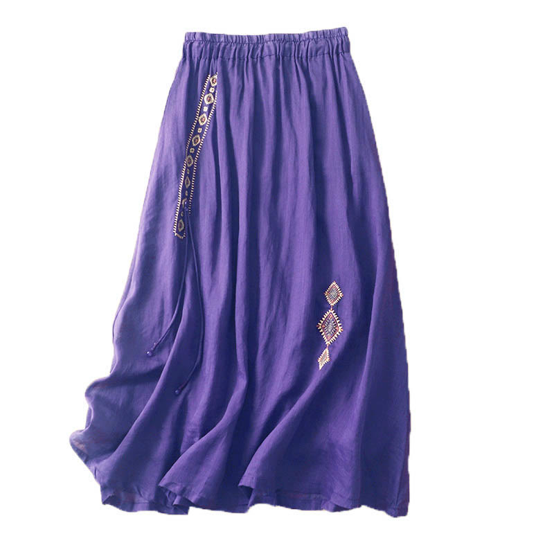 Falda de lino y algodón para mujer, diseño étnico vintage con bordado de Buddha Stones , de largo 7-8 - image 4