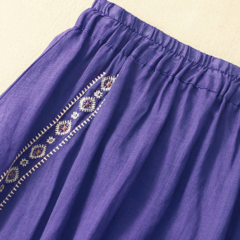 Falda de lino y algodón para mujer, diseño étnico vintage con bordado de Buddha Stones , de largo 7-8 - image 1