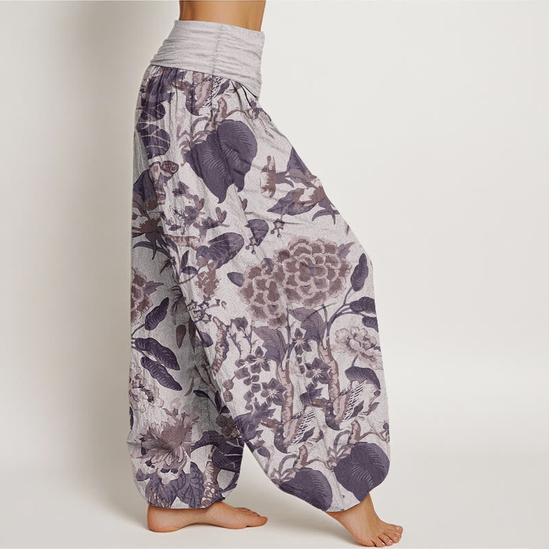 Pantalones Buddha Stones de algodón puro con estampado de peonías y hojas de loto para mujer, cintura elástica - image 7