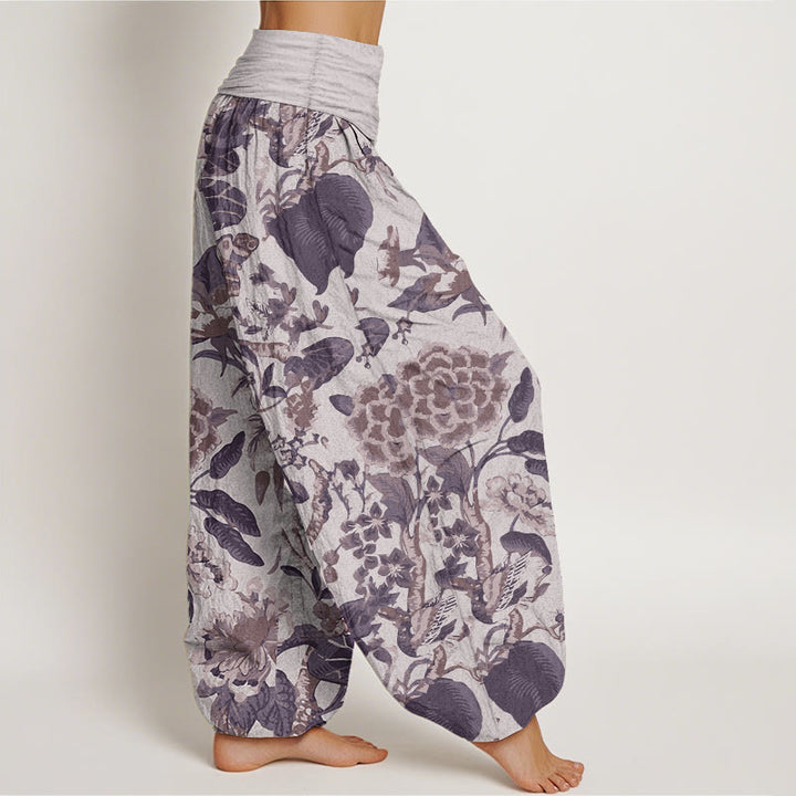 Pantalones Buddha Stones de algodón puro con estampado de peonías y hojas de loto para mujer, cintura elástica - image 7