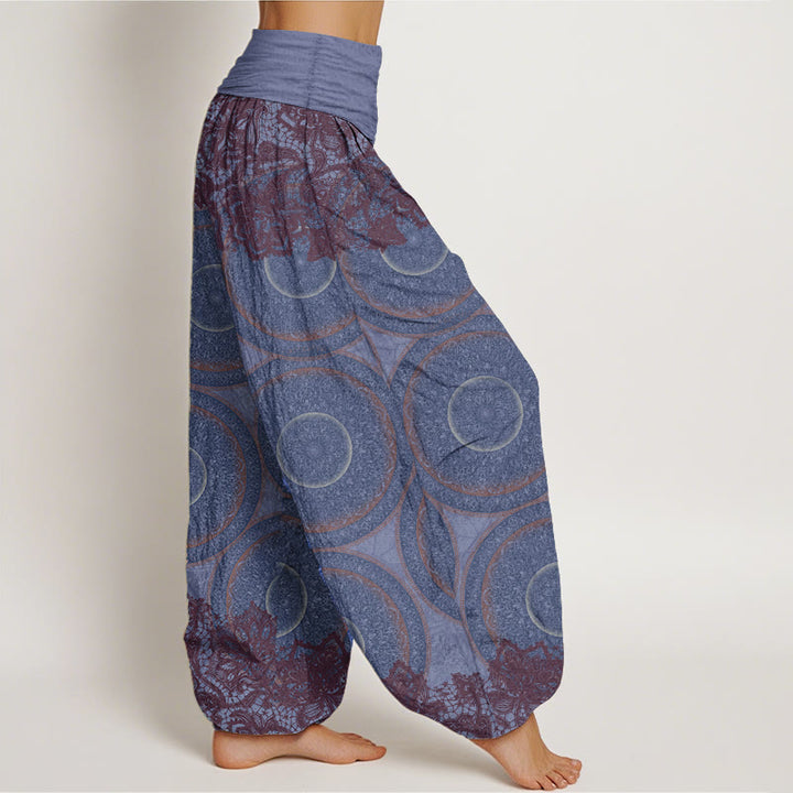 Buddha Stones harén de algodón puro con diseño de brújula y flores para mujer, estilo casual, con cintura elástica