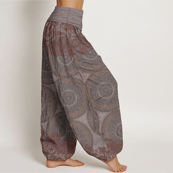 Buddha Stones harén de algodón puro con diseño de brújula y flores para mujer, estilo casual, con cintura elástica