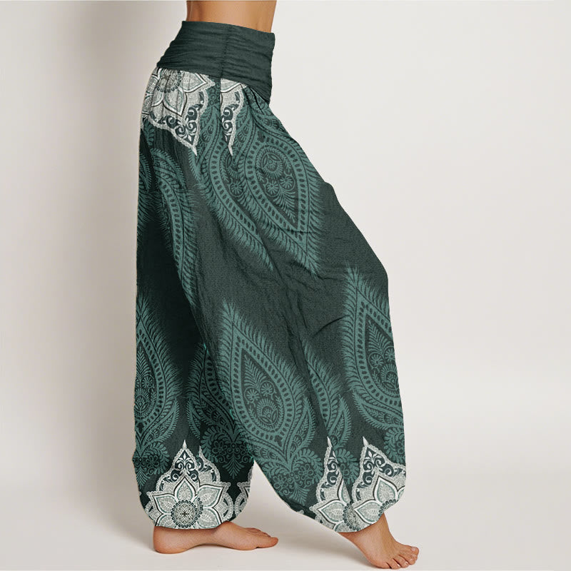 Pantalones Buddha Stones de algodón puro con diseño floral y plumas para mujer, cintura elástica - image 6