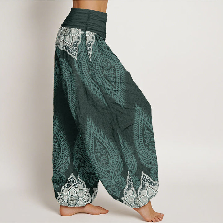 Pantalones Buddha Stones de algodón puro con diseño floral y plumas para mujer, cintura elástica - image 6