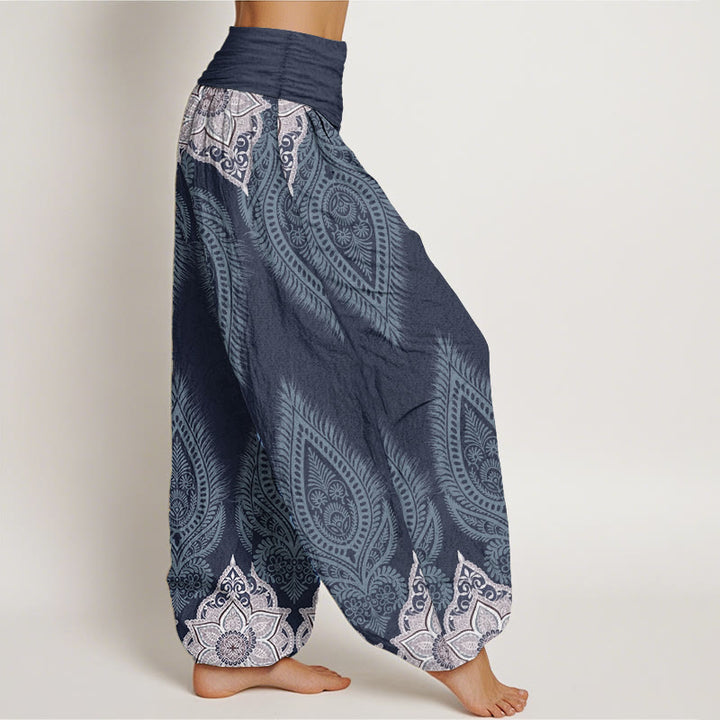 Pantalones Buddha Stones de algodón puro con diseño floral y plumas para mujer, cintura elástica - image 9