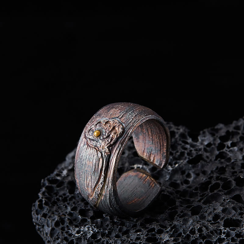 Anillo de equilibrio de loto de plata de ley 999 con Buddha Stones - 62,5-65 mm - image 1