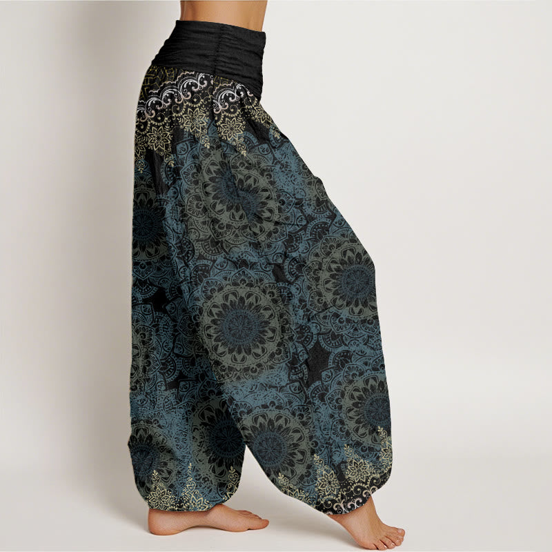 Pantalones Buddha Stones de algodón puro con estampado de mandalas triangulares para mujer, cintura elástica