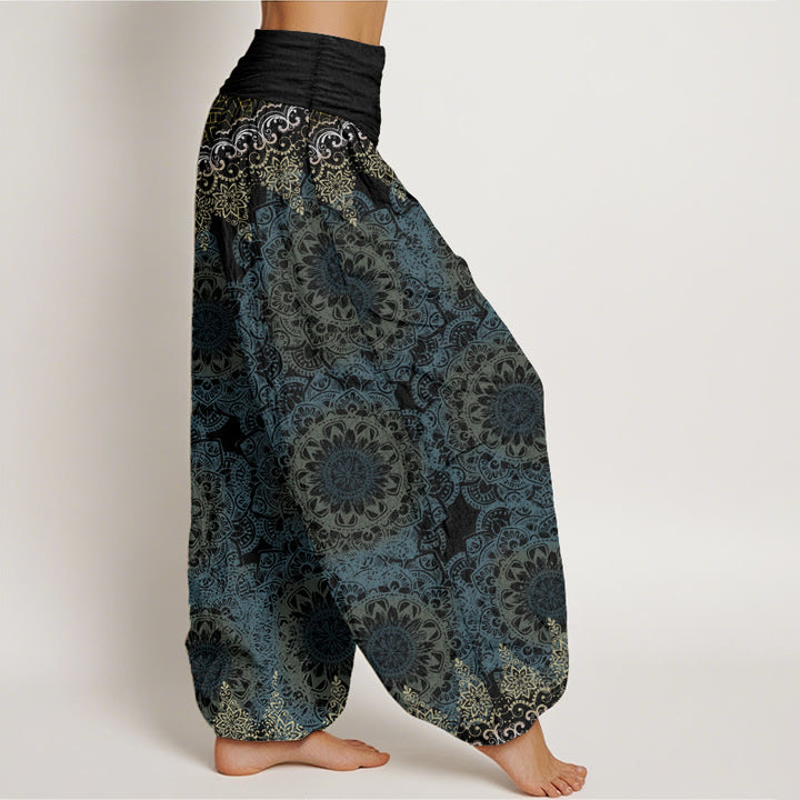 Pantalones Buddha Stones de algodón puro con estampado de mandalas triangulares para mujer, cintura elástica