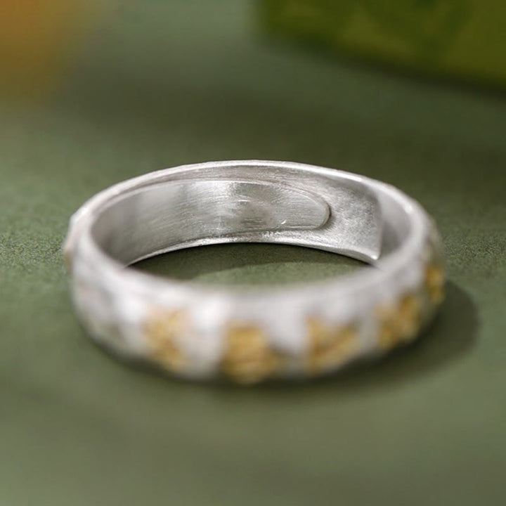 Anillo de la riqueza de plata bañada en cobre con diseño de martillo de Buddha Stones y Om Mani Padme Hum - image 4