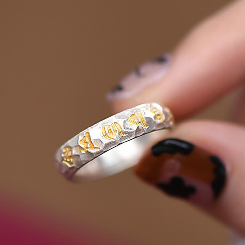 Anillo de la riqueza de plata bañada en cobre con diseño de martillo de Buddha Stones y Om Mani Padme Hum - image 18