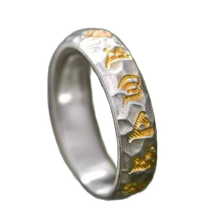 Anillo de la riqueza de plata bañada en cobre con diseño de martillo de Buddha Stones y Om Mani Padme Hum - image 19