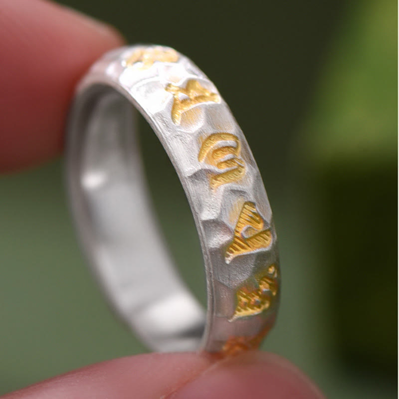 Anillo de la riqueza de plata bañada en cobre con diseño de martillo de Buddha Stones y Om Mani Padme Hum - image 9