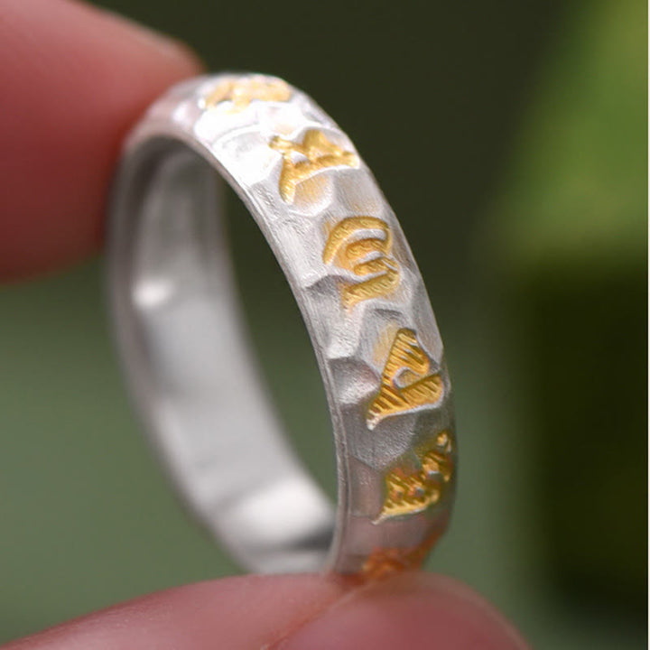 Anillo de la riqueza de plata bañada en cobre con diseño de martillo de Buddha Stones y Om Mani Padme Hum - image 9