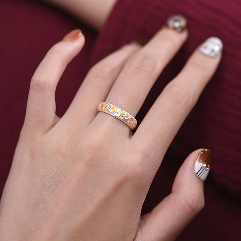 Anillo de la riqueza de plata bañada en cobre con diseño de martillo de Buddha Stones y Om Mani Padme Hum - image 21
