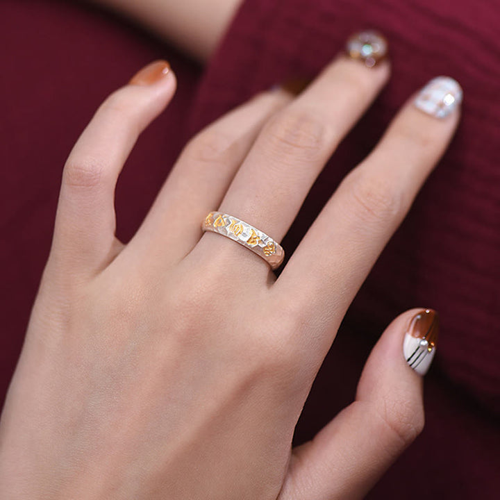 Anillo de la riqueza de plata bañada en cobre con diseño de martillo de Buddha Stones y Om Mani Padme Hum - image 21