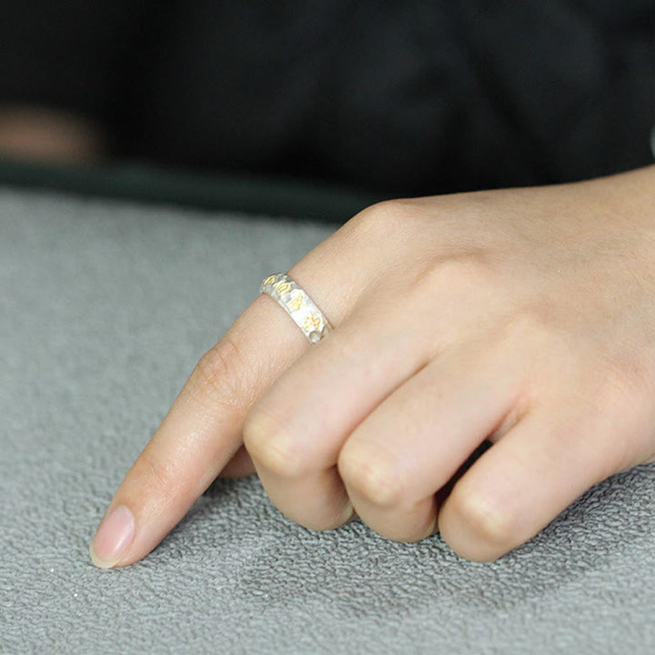 Anillo de la riqueza de plata bañada en cobre con diseño de martillo de Buddha Stones y Om Mani Padme Hum - image 22