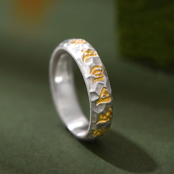 Anillo de la riqueza de plata bañada en cobre con diseño de martillo de Buddha Stones y Om Mani Padme Hum - Cobre - image 1