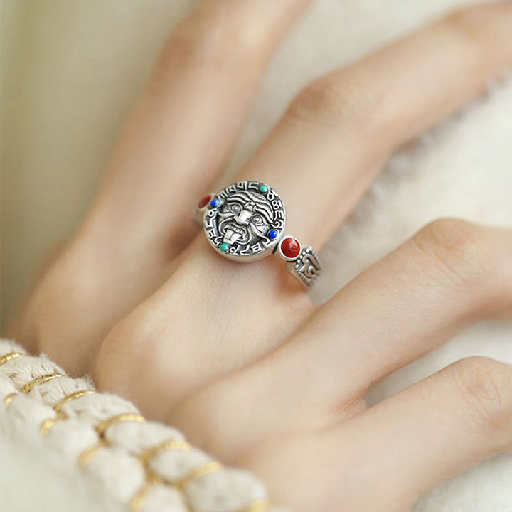 Anillo abierto ajustable de riqueza de cobre con zakiram y Buddha Stones - image 8