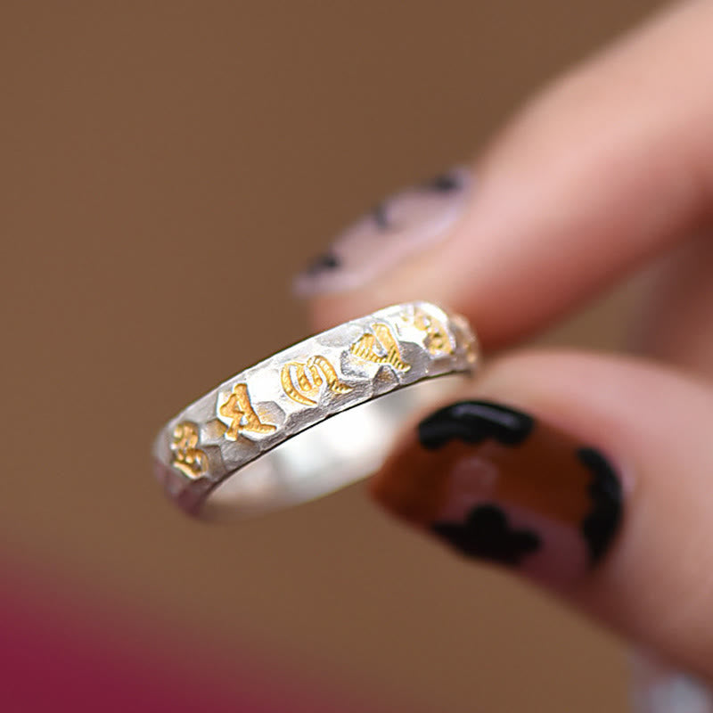 Anillo de equilibrio Om Mani Padme Hum con diseño de martillo de plata de ley 999 y Buddha Stones - image 10