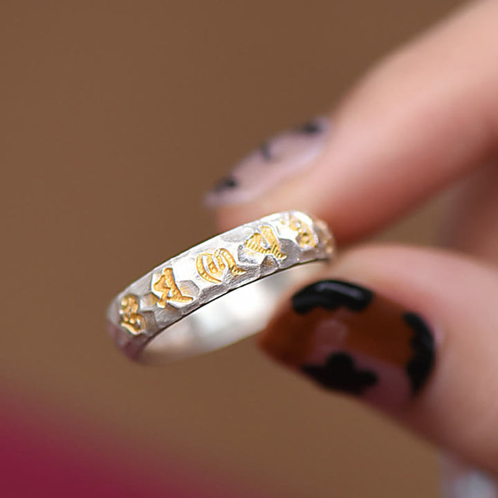 Anillo de equilibrio Om Mani Padme Hum con diseño de martillo de plata de ley 999 y Buddha Stones - image 10