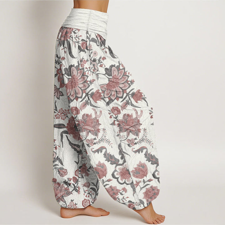 Pantalones harén de algodón puro con estampado de girasoles y cintura elástica para mujer de Buddha Stones