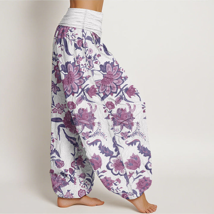 Pantalones harén de algodón puro con estampado de girasoles y cintura elástica para mujer de Buddha Stones