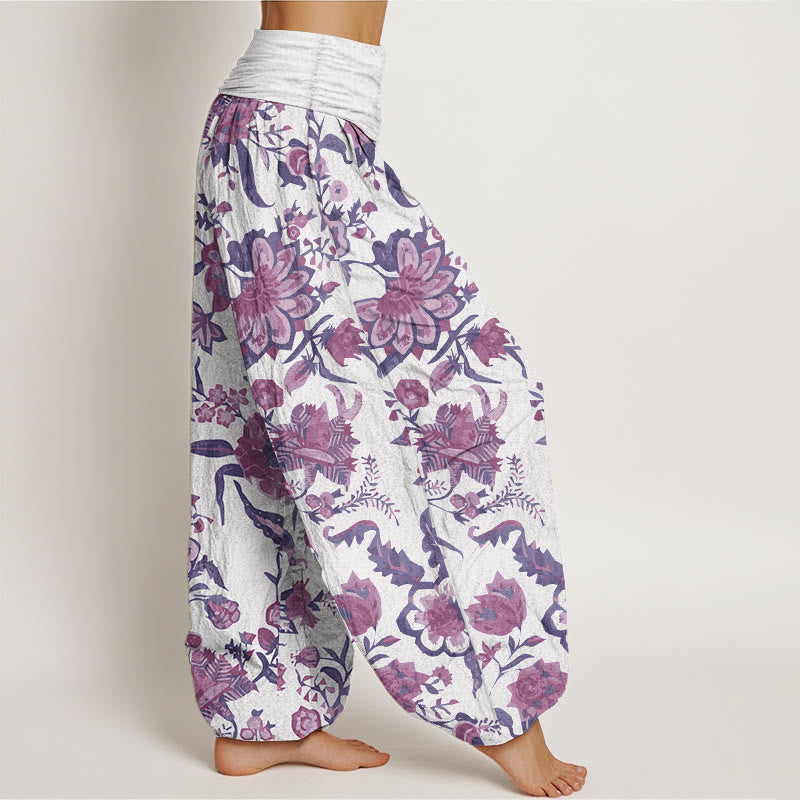 Pantalones harén de algodón puro con estampado de girasoles y cintura elástica para mujer de Buddha Stones - image 7